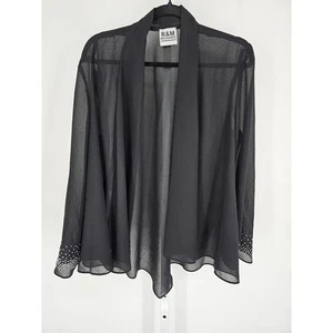 R&M Richards Womens Sz 14 Sheer Black Cardigan Formal Top Black w/ Rhinestones - Picture 1 of 5
