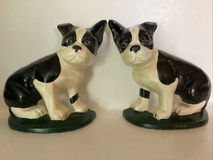 Gusseisen Buchstützen Türstopper Boston Terrier Bulldogge lackiert schwarz & weiß 7" Höhe - Bild 1 von 9