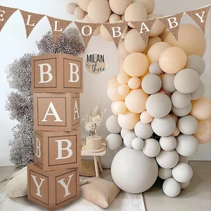 Rustic Boho Baby Shower Boxes – 4pcs Burlap Print Blocks for Gender Reveal - Picture 1 of 12