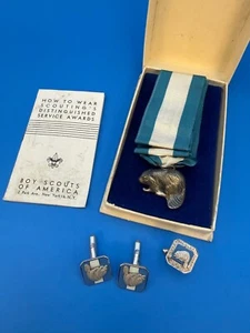 Vintage Silver Beaver Award Cufflinks & Lapel Pin in Box Boy Scouts of America - Picture 1 of 19