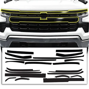Fits Chevy Silverado 22+ Front Grille Chrome Delete Decal Blackout Vinyl Trim - Picture 1 of 6