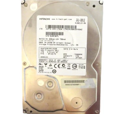 Hitachi HUA722010CLA330 0F18179 JPT52H (N10) China 1.0TB 3.5" Sata HDD JUL-2012 - Image 1 of 4