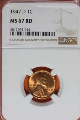 1947 -D NGC MS67 RD LINCOLN WHEAT CENT #B40337 - Image 1 of 2