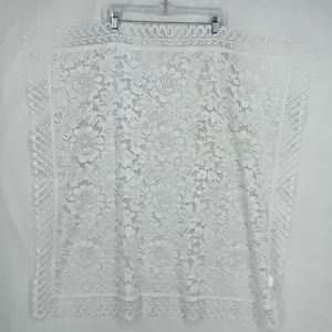 Tovaglia quadrata piccola stile uncinetto motivo floreale poliestere bianco 33" - Foto 1 di 7