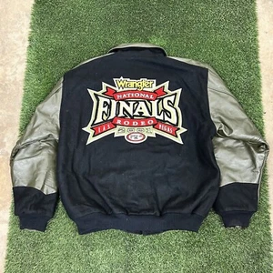 Vintage 2001 NFR Rodeo Las Vegas Leather Wool Jacket Size Large Wrangler Coat - Bild 1 von 7