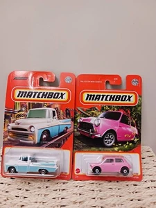 Matchbox Dodge Stepside Pickup & ‘64 Pink Austin Mini Cooper. 2 Car Set - Picture 1 of 5