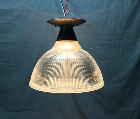 VTG Holophane 16" Textured 3 Piece Glass Industrial Ceiling Light Old 1827-22B Cover
