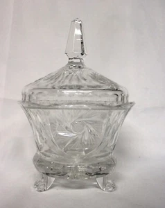 Vintage Cut Glass Compose Biscuit Jar 3 footed Pinwheel Pattern (87) - Picture 1 of 5