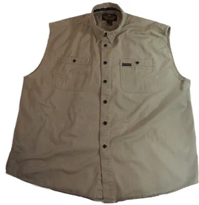 Harley Davidson Men's 2XL Cutoff Sleeveless Button Front Shirt Beige Embroidered - Picture 1 of 6