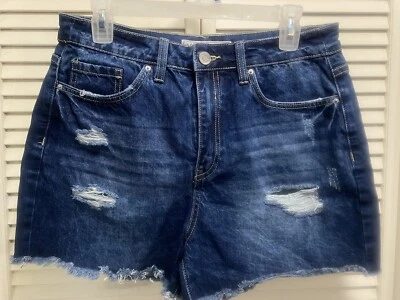 YMI Raw Hem Dark Wash Distressed Jean Shorts High Rise Size 13 Zip - Image 1 of 4