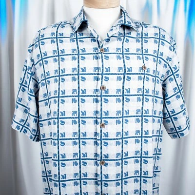 Camisa masculina manga curta TOMMY BAHAMA nova azul turquesa geométrica seda tamanho M - Imagem 1 de 4