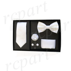 New formal Men's lapel pin skinny necktie hankie cufflinks bowtie gift set White - Picture 1 of 6