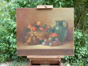 French Painting Still life with fruits oil on canvas signed Perrolle - Picture 1 of 9