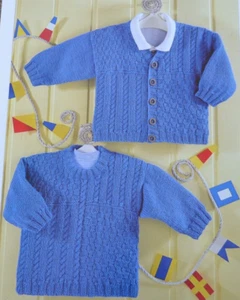 (75) Knitting Pattern To Make - Boys Textured Cable Cardigan Sweater 16" - 26" - Picture 1 of 4