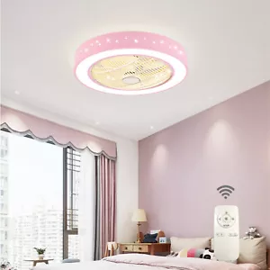 Pink Modern LED Ceiling Fan Light Kids Girls Room Bed Room Pendant Lamp+Remote - Picture 1 of 10