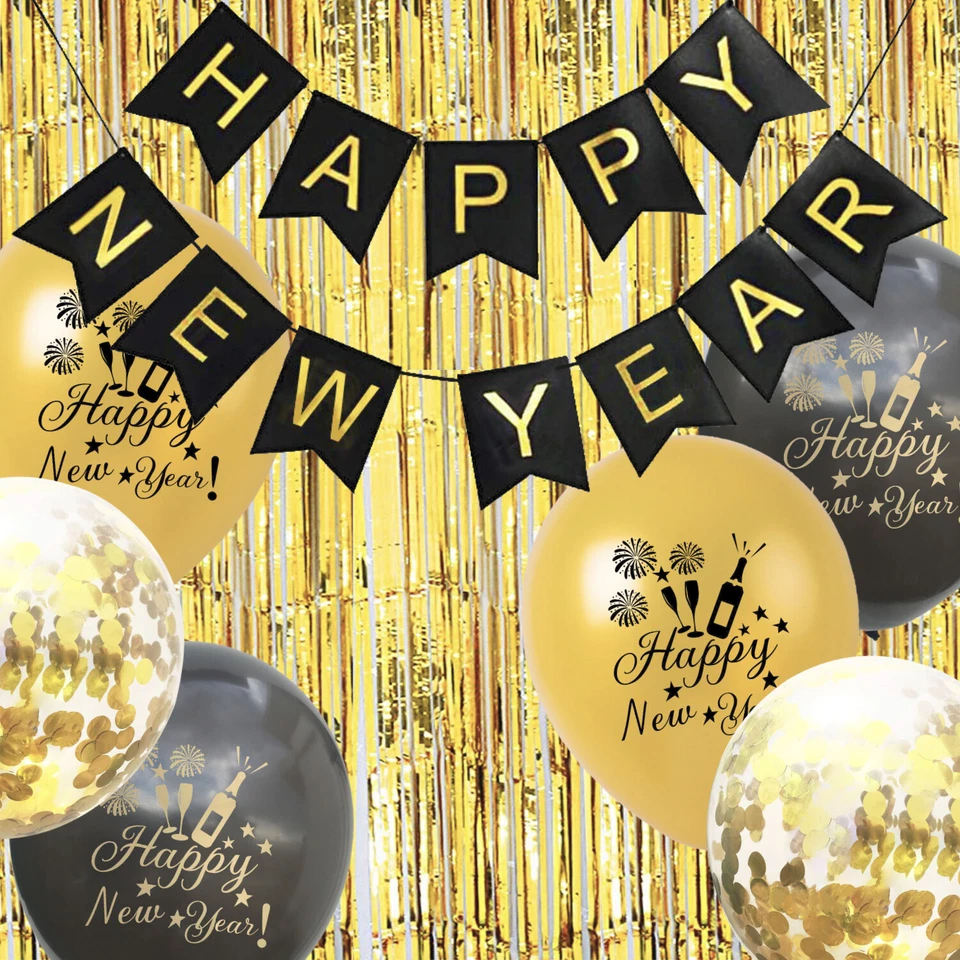 Happy New Year Silvester Neujahr Party Set - Girlande + Luftballon Set + Lametta - Bild 1 von 1