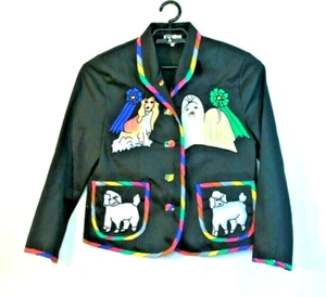 Silkscapes Jacket Vintage Black Best In Show Dogs Wearable Art Blazer Womens L - Picture 1 of 8
