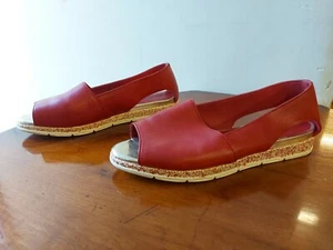Red Leather Peep Toe Flat Shoes by Saydo, Made in Portugal, Size 40, UK 7 - Picture 1 of 11