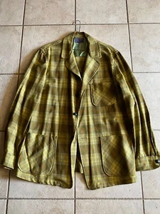 Vintage 60s PENDLETON Men’s Yellow Tartan Plaid Wool Lightweight Blazer Jacket - Picture 1 of 4