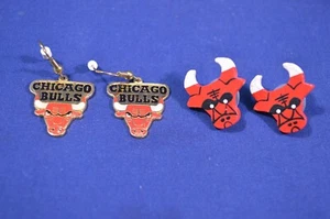 2 Prs NBA Chicago Bulls Basketball Earrings,Mint Condition,Enamel & Wooden,J4 - Picture 1 of 2