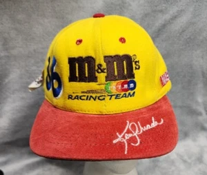J.H. Design NASCAR M&M's Racing Team 36 Ken Schrader Hat Yellow Red - Leather - Picture 1 of 5