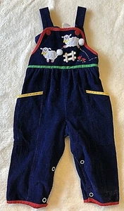 Vintage Baby Togs Blue Corduroy Sheep Overalls Jumpsuit Romper Sz 12 Months  - Picture 1 of 5