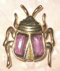 Swarovski Crystal Swan Sign Purple Amethyst Gold-Tone Beetle Scarab Bug Brooch - Picture 1 of 3