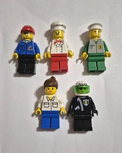 Vintage Lego Minifigure LOT City Worker Construction Cap Cop Bank Teller Chef  - Picture 1 of 7