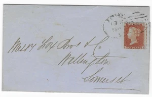 GB Nov 1854 1d Red Plate 196 C1 on Cover to Somerset w/ Bristol Spoon Cancel - Picture 1 of 2