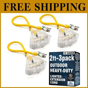 Sdoppiatore per cavi di prolunga illuminato da esterno - 2 piedi, confezione da 3 - Foto 1 di 7