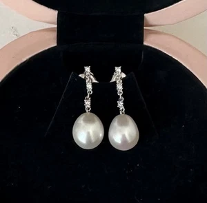 TOUS 18K White Gold Les Classiques Earrings with Diamond and Pearl - Picture 1 of 5