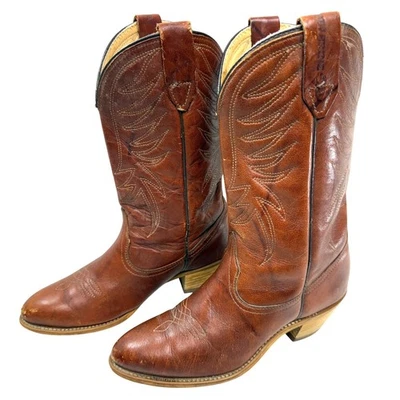 Wolverine Cowboy Boots Western women size 8 Vintage Cognac Brown Leather USA - Image 1 of 4
