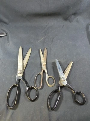 Lot 3 Vintage Scissors 2 Wiss Pinking Craft Shears Scissors Made USA Unique Rare - Image 1 of 4