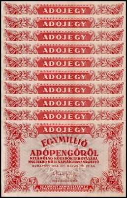 Венгрия 1 миллион Adopengo, 1946, P-140, б/у подпись и дата, X 10 шт. - Изображение 1 из 2