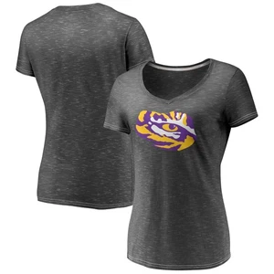 Women's Fanatics Charcoal LSU Tigers Primary Logo Space-Dye V-Neck T-Shirt - Picture 1 of 3