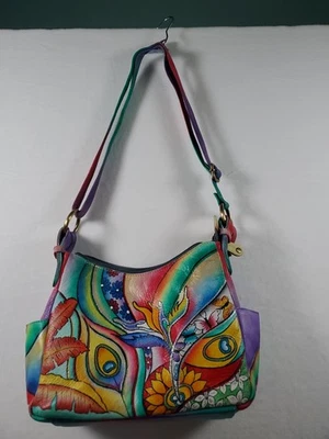 Seventh Avenue Crossbody Padded Floral Butterfly Leather Purse RARE Bright  + - Image 1 of 4