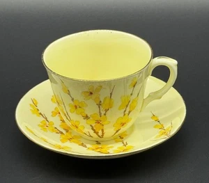 Crown Staffordshire Cup Saucer Vintage Forsythia Yellow Bone China - Picture 1 of 7