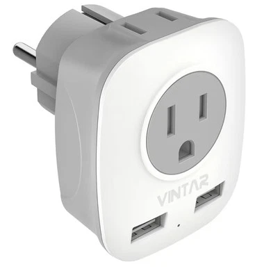 2件装E/F型插头适配器,美国转欧盟西班牙冰岛希腊巴黎德语法语 — 第 1/4 张图片