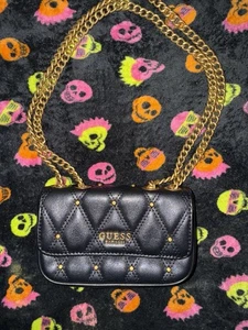 GUESS Tirana Micro Mini Studded Quilted Black Bag Neu ohne Etikett Cross Body/Schulter Messing - Bild 1 von 15