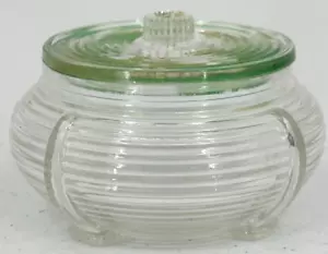 Art Deco Clear Ribbed Glass Trinket Jewelry Box Vanity Power Jar With Lid - Picture 1 of 10