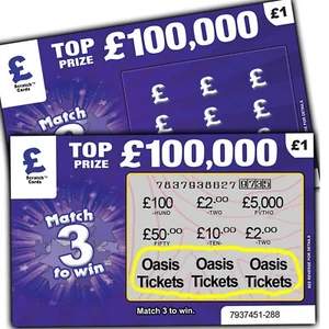 Oasis Tickets Prize Gift Surprise Reveal Scratch Card Personalised Gift Xmas - Picture 1 of 23