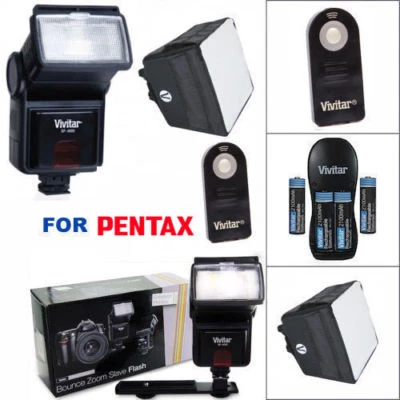 VIVITAR ZOOM FLASH + CHARGER + DIFFUSER + REMOTE FOR PENTAX DSLR CAMERAS - Image 1 of 4