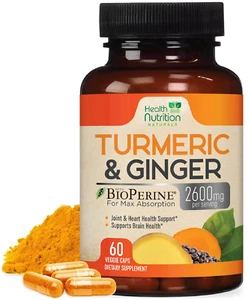 Turmeric Supplement Curcumin 2600mg - with Organic Ginger & Turmeric, BioPerine - Picture 1 of 9