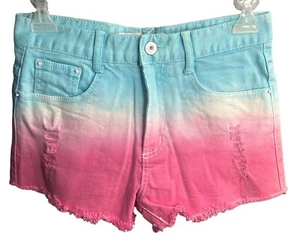 Girls Roly Poly Jeans Size Medium Shorts Blue White Pink Ombré Raw Hem - Picture 1 of 9