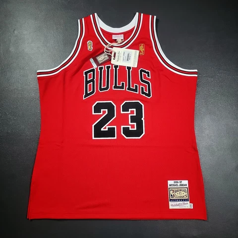 100% Authentic Michael Jordan Mitchell Ness 96 97 Flu Game Bulls Jersey 52 2XL Cover