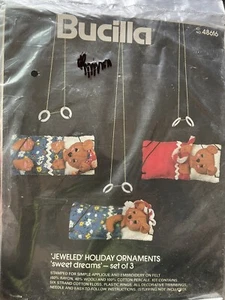 Bucilla SWEET DREAMS 3 Bears Christmas Holiday Ornament Kit #48616 NIP Vtg - Picture 1 of 5