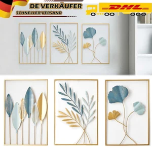 3er Wanddekoration Set Ginkgo Blatt Wanddeko Moderne Wandmalerei Metall Wandbild - Bild 1 von 11