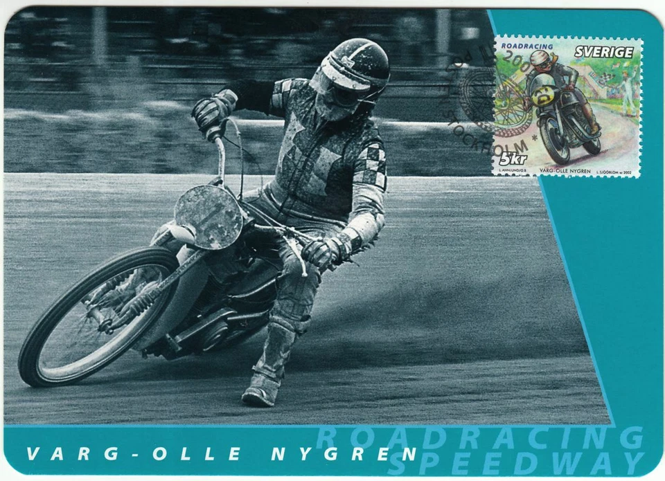 Varg Olle Nygren Speedway Roadracing Motorcycles Race Sweden Mint Maxi FDC 2002 - Image 1 of 1