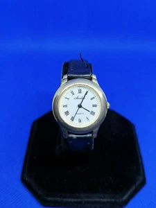 ladies avalon gold tone casual watch,white face & black hands,black strap.#60. - Picture 1 of 8