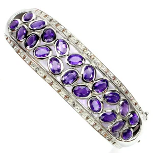 Summer 925 Silver Bangle Oval Amethyst Sapphire Diamond Cut Gemstone Jewelry - Picture 1 of 10